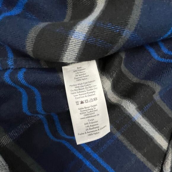 Eddie Bauer Blue White Mens TXL Plaid Tartan Shacket Mountain Ops Flannel Shirt - Picture 9 of 10
